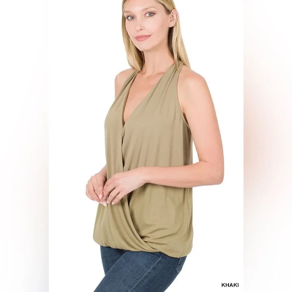 Zenana Outfitters Khaki Wrap Tank Top rt-8067ab